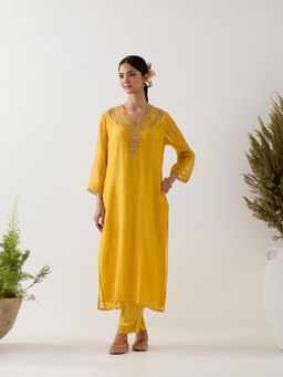 Tatwa Designs - Mustard Songbird Kurta with Pant (Set of 2)