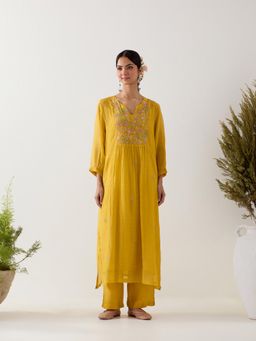 Tatwa Designs - Mustard Vineyard Kurta with Pant and Slip (Set of 3)