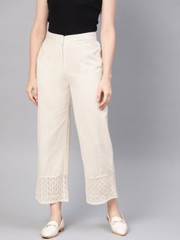 Juniper - Off White Natural Cotton Flex Embellished Hakoba Pant
