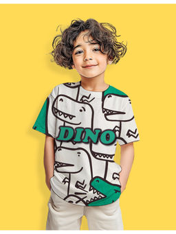 Nusyl - Boys White Dino Text & Graphic Half Sleeves T-Shirt