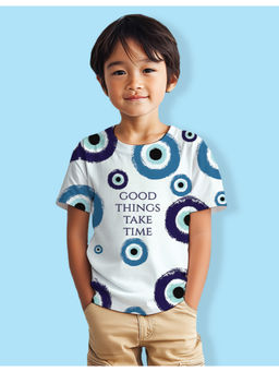 Nusyl - Boys White Good Things Take Time Text Printed Half Sleeves T-Shirt