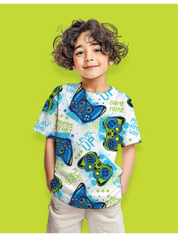 Nusyl - Boys White Level Up Text & Graphic Half Sleeves T-Shirt