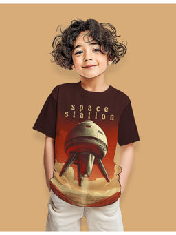 Nusyl - Boys Brown Space Graphic Half Sleeves T-Shirt