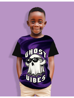 Nusyl - Boys Purple Ghost Vibe Text & Graphic Half Sleeves T-Shirt