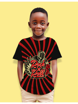 Nusyl - Boys Black Rock n Roll Text & Graphic Half Sleeves T-Shirt