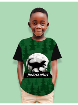 Nusyl - Boys Green Dinosaurs Text & Moon Graphic Half Sleeves T-Shirt
