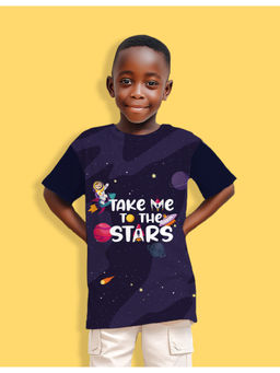 Nusyl - Boys Navy Blue Take Me To The Stars Text Printed Half Sleeves T-Shirt