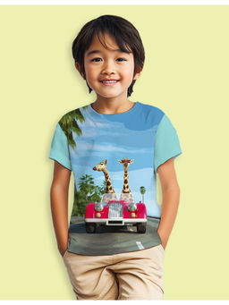 Nusyl - Boys Sky Blue Giraffe Couple Graphic Half Sleeves T-Shirt