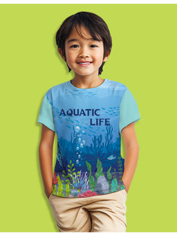Nusyl - Boys Sky Blue Aquatic Life Text & Graphic Half Sleeves T-Shirt