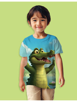 Nusyl - Boys Sky Blue Crocodile Graphic Half Sleeves T-Shirt