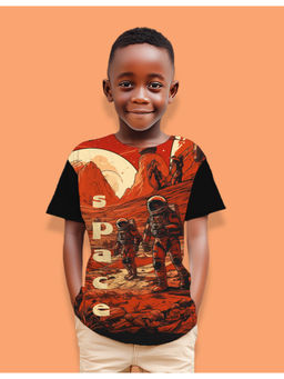 Nusyl - Boys Orange Space Graphic & Text Printed Half Sleeves T-Shirt