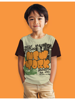 Nusyl - Boys Beige New York Text & Graphic Half Sleeves T-Shirt