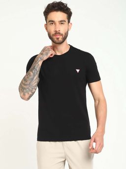Guess - Men Black Solid Round Neck Short Sleeves T-Shirt