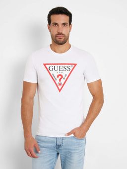 Guess - Men White Printed Round Neck Short Sleeves T-Shirt