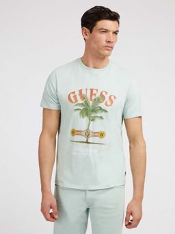 Guess - Men Mint Green Printed Round Neck Short Sleeves T-Shirt