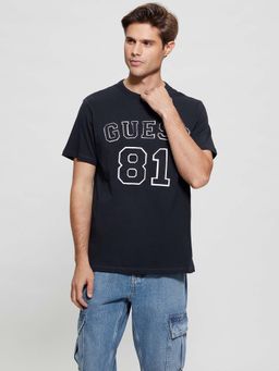 Guess - Men Navy Blue Solid Round Neck Short Sleeves T-Shirt