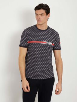 Guess - Men Navy Blue Printed Round Neck Short Sleeves T-Shirt