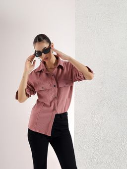 Kibo - Women Peach Full Sleeves Shacket