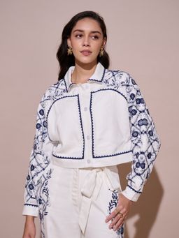 Style Island - Women Natalie Embroidered White Crop Jacket