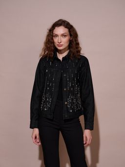 Style Island - Women Cindy Embellished Black Shacket