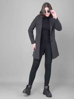 CRIMSOUNE CLUB - Women Black Notched Lapel Collar Overcoat