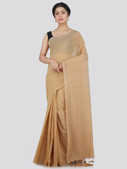 PinkLoom - Womens Cotton Saree with Unstitched Blouse-Beige