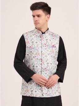 JB Studio - Men Green Terry Rayon Printed Bandhgala Nehru Jacket
