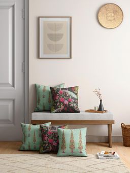 India Circus by Krsnaa Mehta - Peacock & Conifer Blended Velvet Cushion Cover Set Of 5