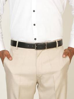 Teakwood - Men Solid Black & Brown Dual-Sided Leather Finish Belt