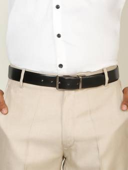 Teakwood - Men Solid Black & Brown Fine Leather Finish Belt