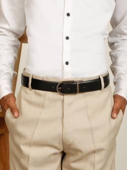 Teakwood - Men Solid Black & Brown Fine Leather Finish Belt