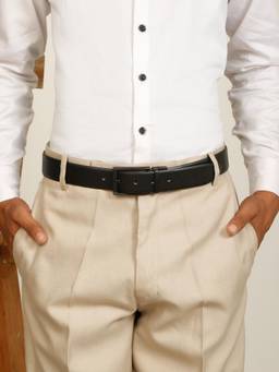 Teakwood - Men Textured Black & Brown Crosshatch Finish Belt