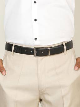 Teakwood - Men Textured Black & Brown Crosshatch Finish Belt