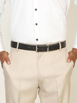 Teakwood - Men Textured Black & Brown Crosshatch Finish Belt