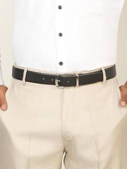 Teakwood - Men Textured Black & Brown Crosshatch Finish Belt
