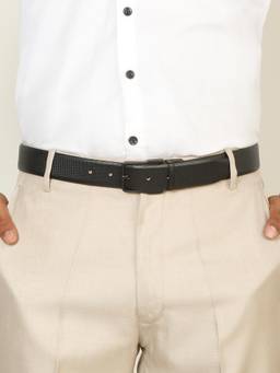 Teakwood - Men Textured Black & Brown Crosshatch Finish Belt