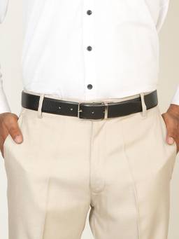 Teakwood - Men Textured Black & Brown Crosshatch Finish Belt
