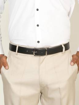 Teakwood - Men Solid Black & Brown Natural Grain Finish Belt