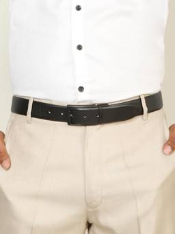 Teakwood - Men Textured Black & Brown Crosshatch Finish Belt