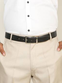 Teakwood - Men Textured Black & Brown Crosshatch Finish Belt