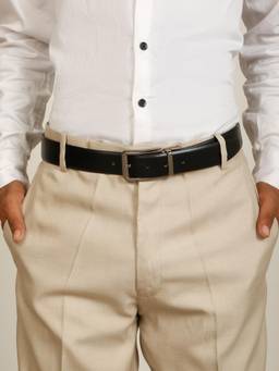Teakwood - Men Solid Black & Brown Natural Grain Finish Belt