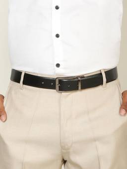 Teakwood - Men Solid Black & Brown Pebble Grain Finish Belt