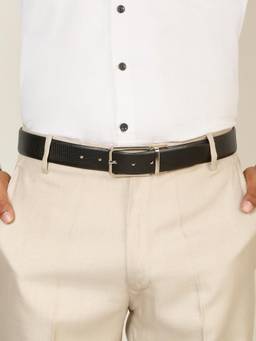 Teakwood - Men Textured Black & Brown Crosshatch Finish Belt