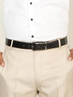 Teakwood - Men Solid Black & Brown Fine Leather Finish Belt
