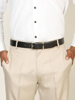 Teakwood - Men Solid Black & Brown Natural Grain Finish Belt