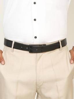 Teakwood - Men Textured Black & Brown Crosshatch Finish Belt