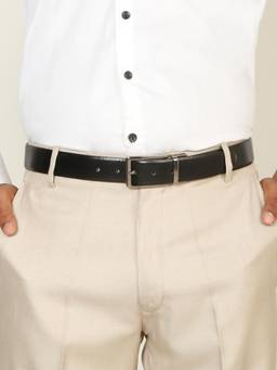 Teakwood - Men Solid Black & Brown Fine Leather Finish Belt