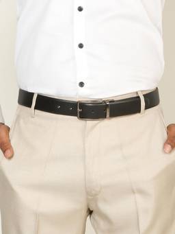 Teakwood - Men Solid Black & Brown Natural Grain Finish Belt