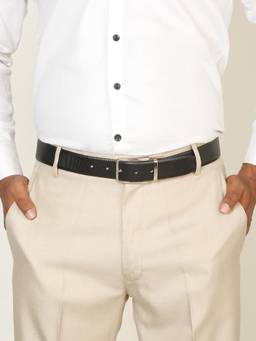 Teakwood - Men Textured Black & Brown Crosshatch Finish Belt