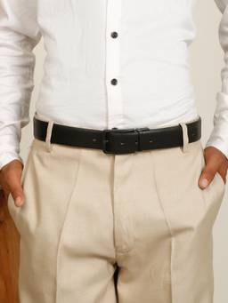 Teakwood - Men Solid Black & Brown Natural Grain Finish Belt